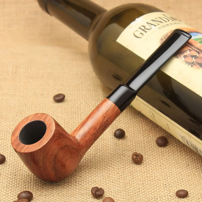 

15cm Long Straight First Class Rosewood Tobacco Smoking Pipes With Decorative Ring 9mm Filter Men Gift Tobacco Pipe Factory Sale