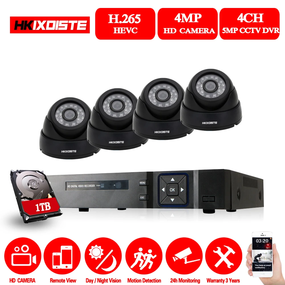 HKIXDISTE 5MP комплект видеонаблюдения система безопасности камера 4ch 1080P DVR NVR видео