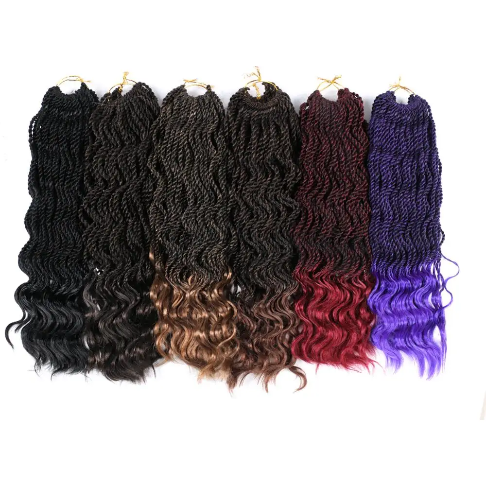 DAIRESS 14&quot Wavy Senegalese Twist Hair With Curly Ends Crochet Braids Synthetic Braiding Extensions |