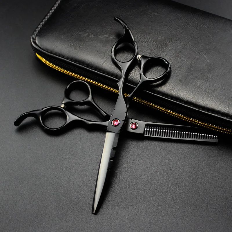 

professional japan 440c 5.5 '' 6 '' red gem black cut hair scissors cutting barber haircut thinning shears hairdressing scissors