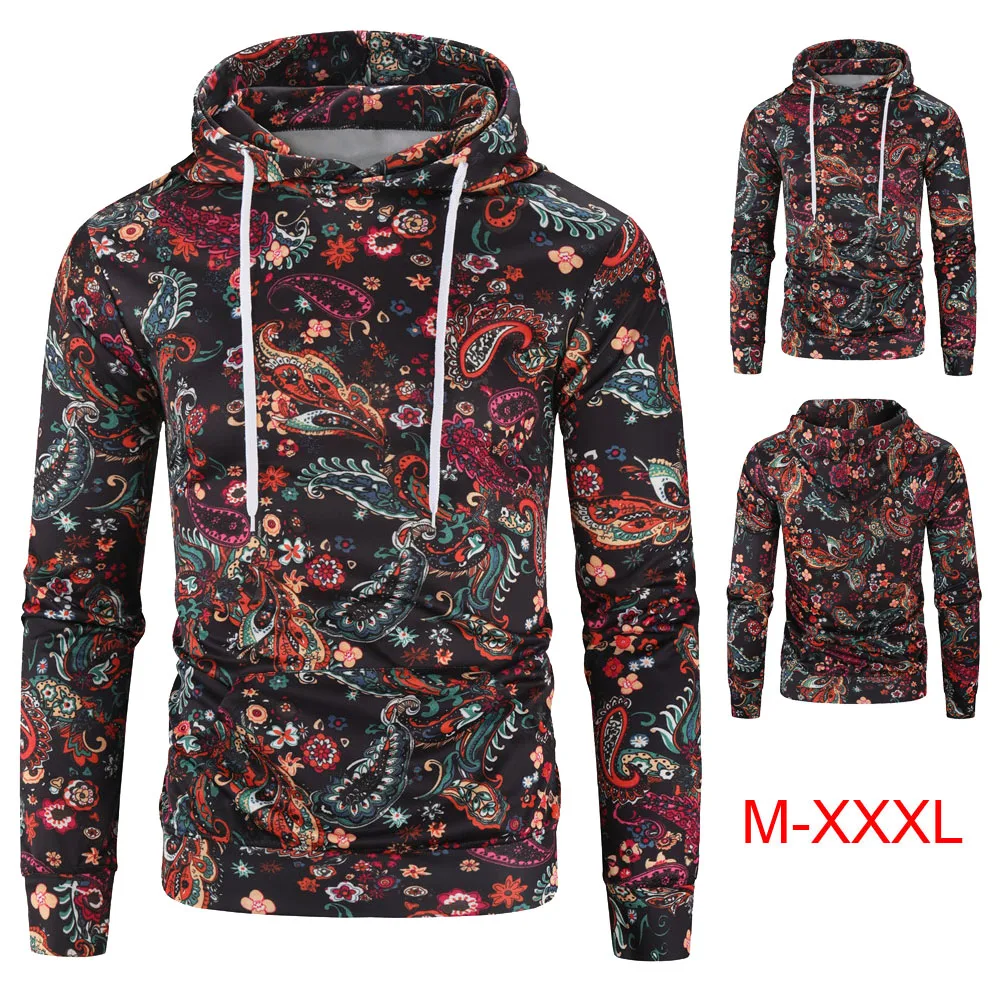 

New Fashion Bohemia Print Hoodies Long Sleeve Hoodie Sweatshirt Pullover Regular Fit Hoodies Sweatshirt Casual Streetwear Men