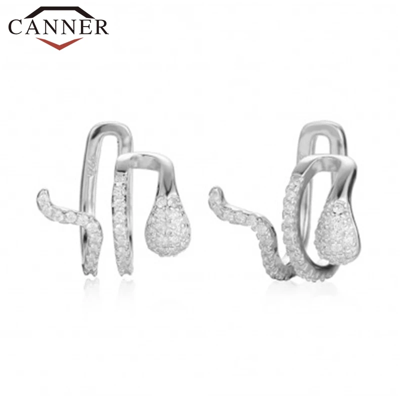 

1 pcs 925 Sterling Silver Clip Earrings Female Fashion ins Double Ear Clip Fun Animal Snake Zircon No Ear Hole Ear Cuff