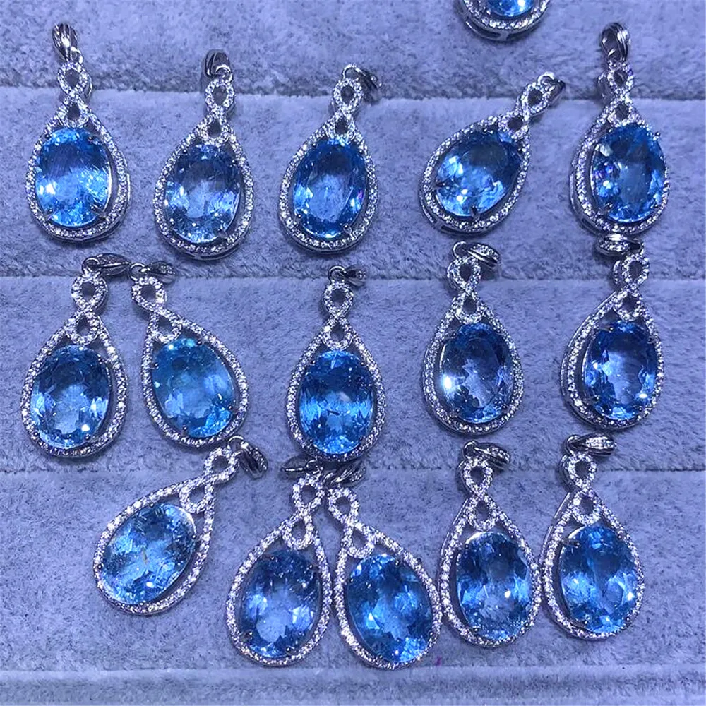 

Подвеска с натуральным голубым топазом для женщин и мужчин, ювелирное изделие из чистого кварца, восстанавливающего бразильский кристалл, 14 х10 мм, бусины из серебра, драгоценный камень AAAAA