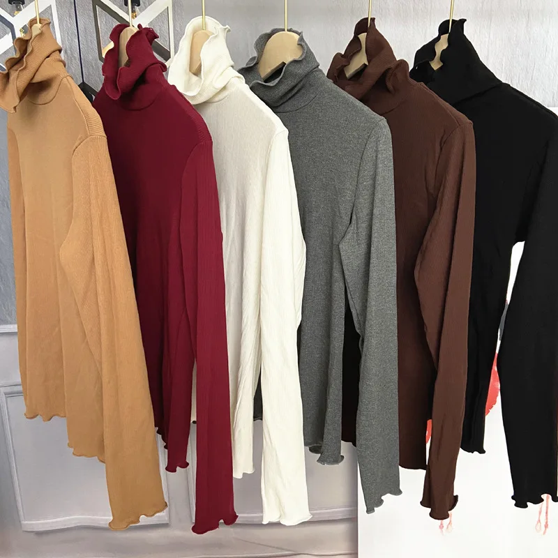 

Mulberry silk heating clothes bottomed shirt slim fit thread fungus edge high collar autumn clothes Pullover frosted knitted