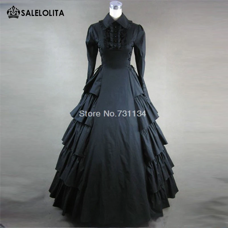 halloween costume Black Long Sleeves Cotton and Satin Gothic Victorian Dress Lolita Costume Steampunk Theater Clothing