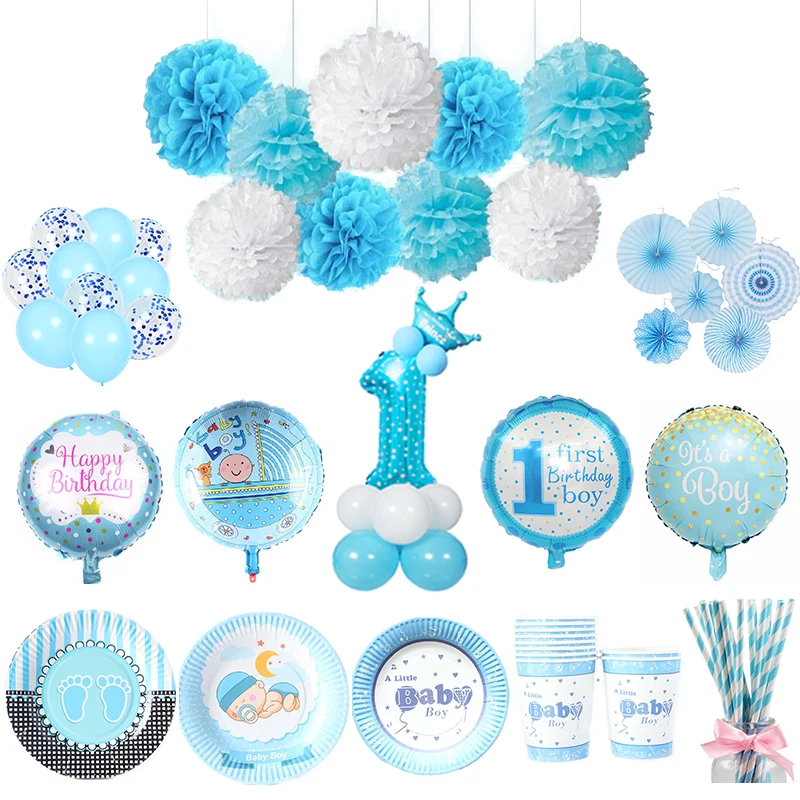 Новое синее украшение для дня рождения ребенка мальчика Детская тарелка чашка