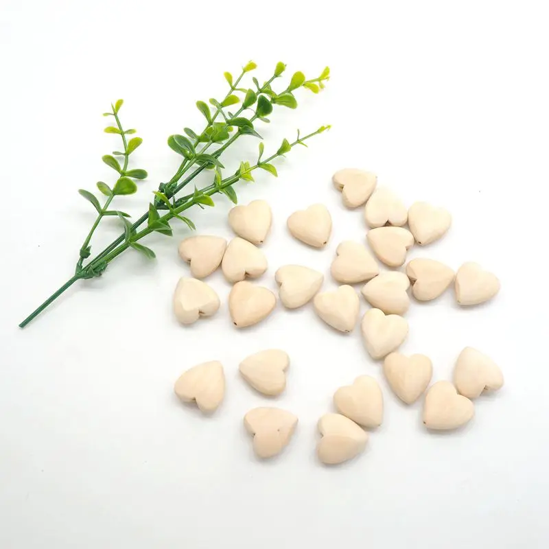 Chenkai 500PCS Unfinished Natural Wood Heart-shaped Wooden Spacer Beads For DIY Baby Teether Nacklace or bracelet Accessories