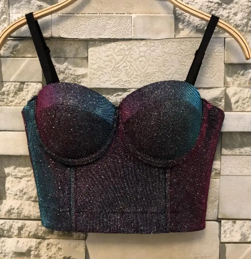 colorful Новинка, шикарный, модный, сетчатый, пуш-ап, Женский корсет, бюстье, бюстгальтер, для ночного клуба, вечерние, укороченный топ - Цвет: colorful