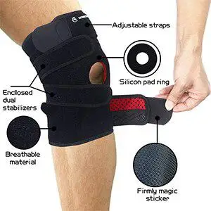 

HiMISS Sport Knee Support Sleeve Adjustable Strap Support Spring Knee Defender Breathable Magic Sticker Knee Support Sleeve
