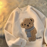 2021 women couple pullovers winter cute bear jumpers knitwear sweater harajuku fall round collar loose pullovers oversized tops