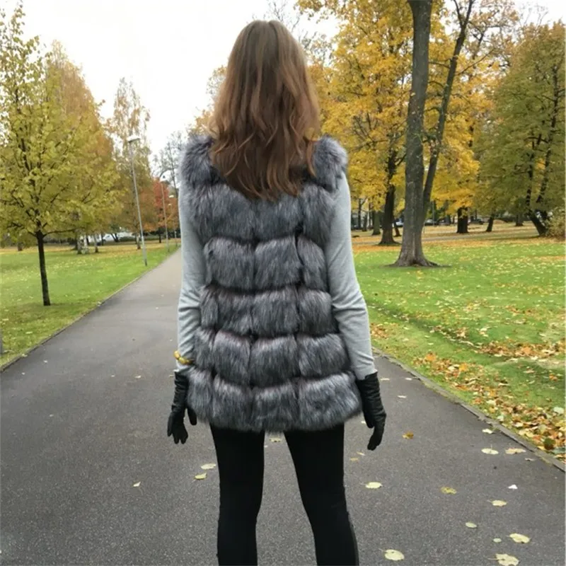Высокое качество меховой жилет пальто роскошная Искусственная лиса теплое