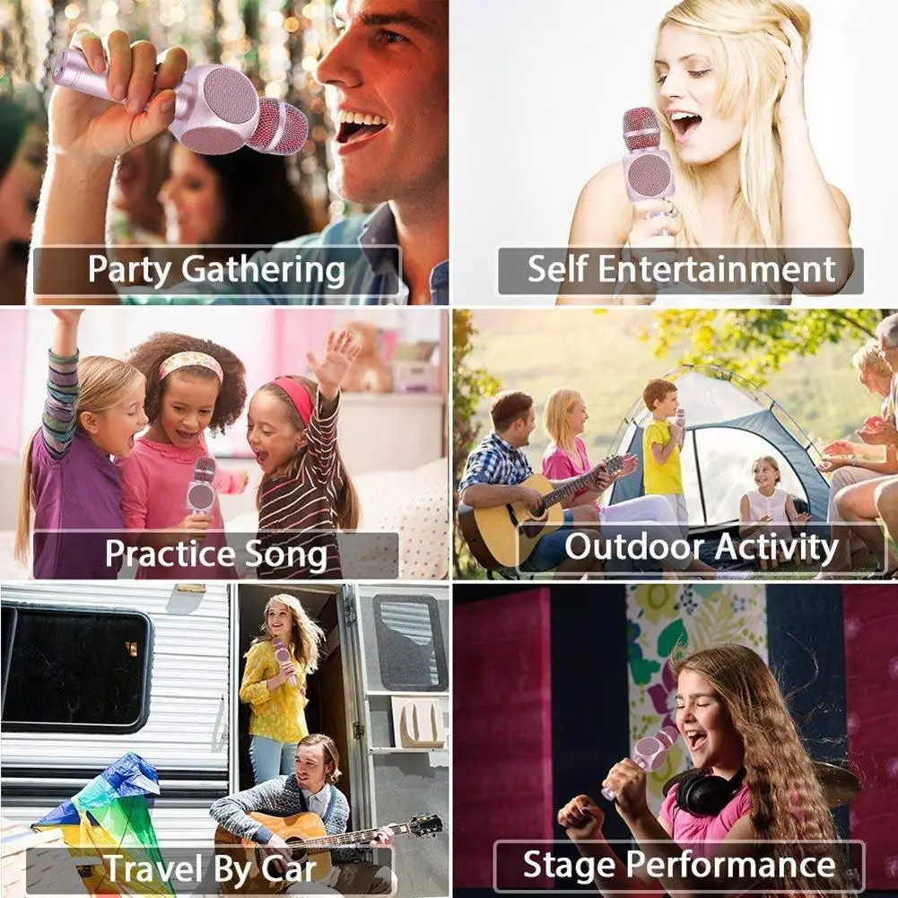 Портативный микрофон для караоке беспроводной Bluetooth динамик со светодиодный