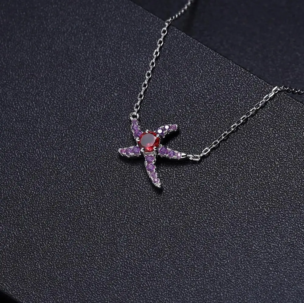 GEM'S балетное ожерелье в форме морской звезды 0.36Ct натуральный гранатовый камень кулон 925 пробы серебро элегантные ювелирные изделия для женщин