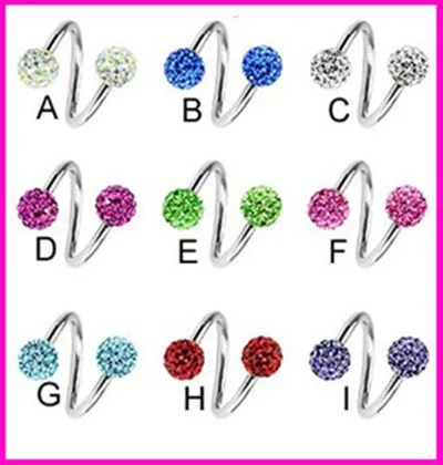 

1PC Crystal Nose Ring Body Piercing Twisted Helix Cartilage Earring Piercing Body Jewelry Gauge S Ear Lip Brow Labret Ring Punk