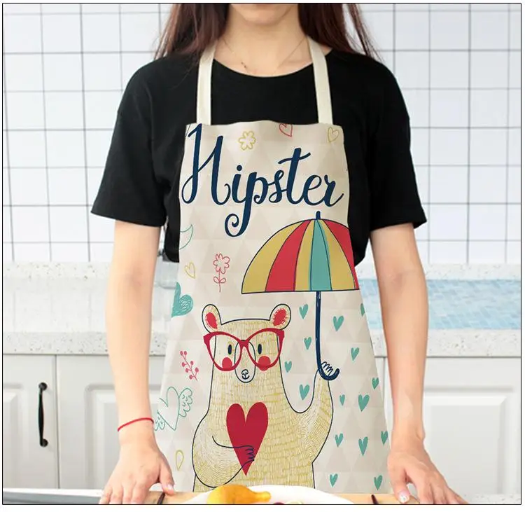 Kitchen Aprons Unisex Linen Animal Seris Bear Crocodile Print Dinner Cooking Bib Funny Pinafore Cleaning Apron WQ189 | Дом и сад