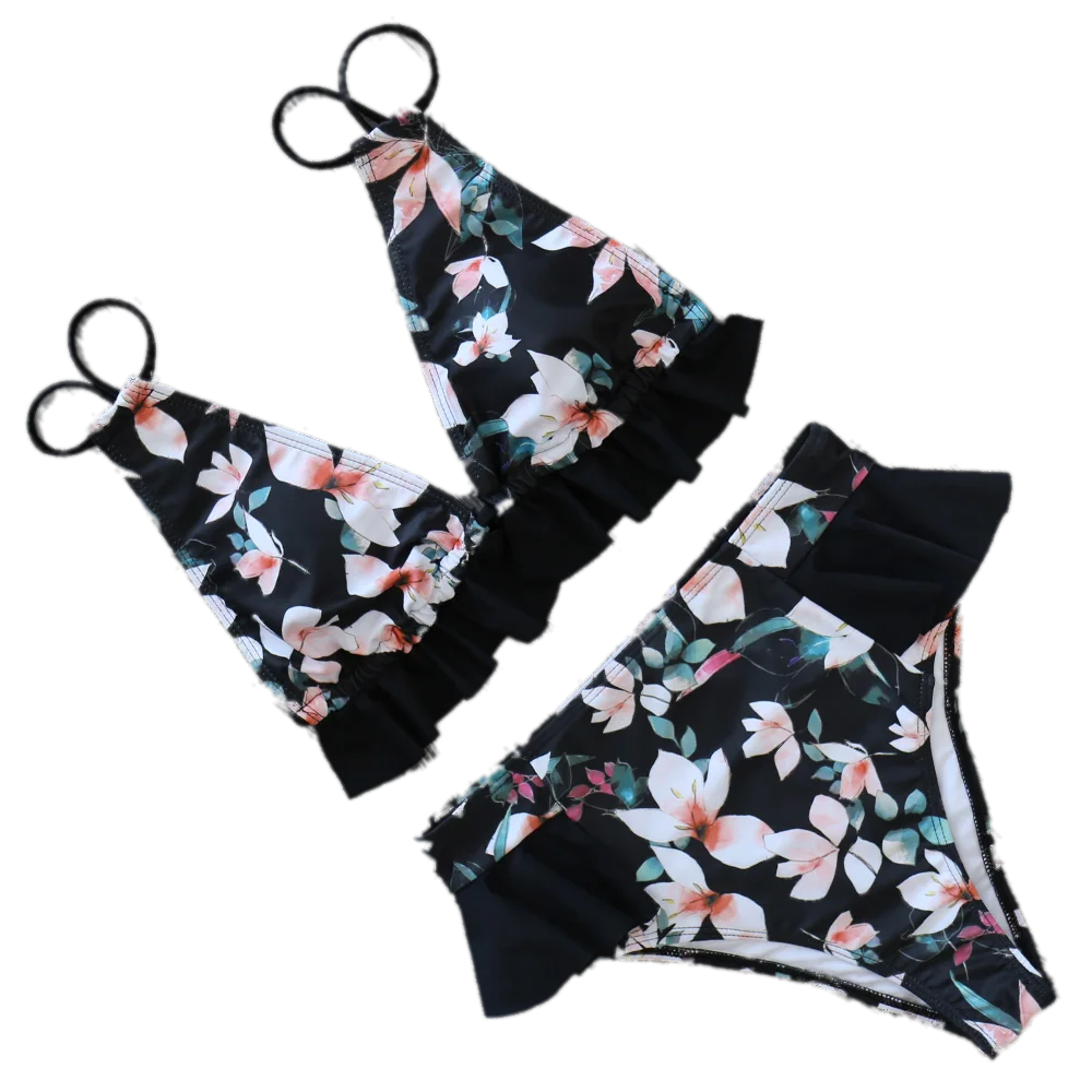 

Sexy High Waist Ruffle Bikini Set Swimwear Women Lady Floral Female Push Up Swimsuit 2021 Summer Beach Wear Bahting Suit Biquini