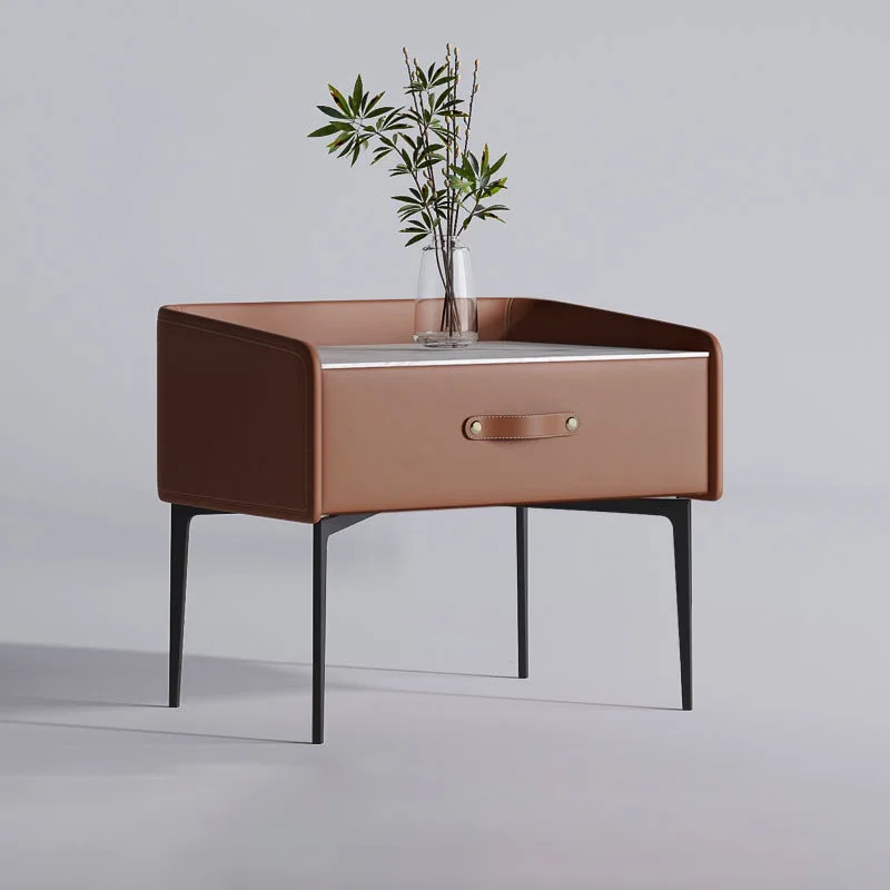 

Italian Minimalist Bedside Table Modern Light Luxury Free Installation Locker Bedroom Solid Wood Rock Slab Bedside Cabinet INS