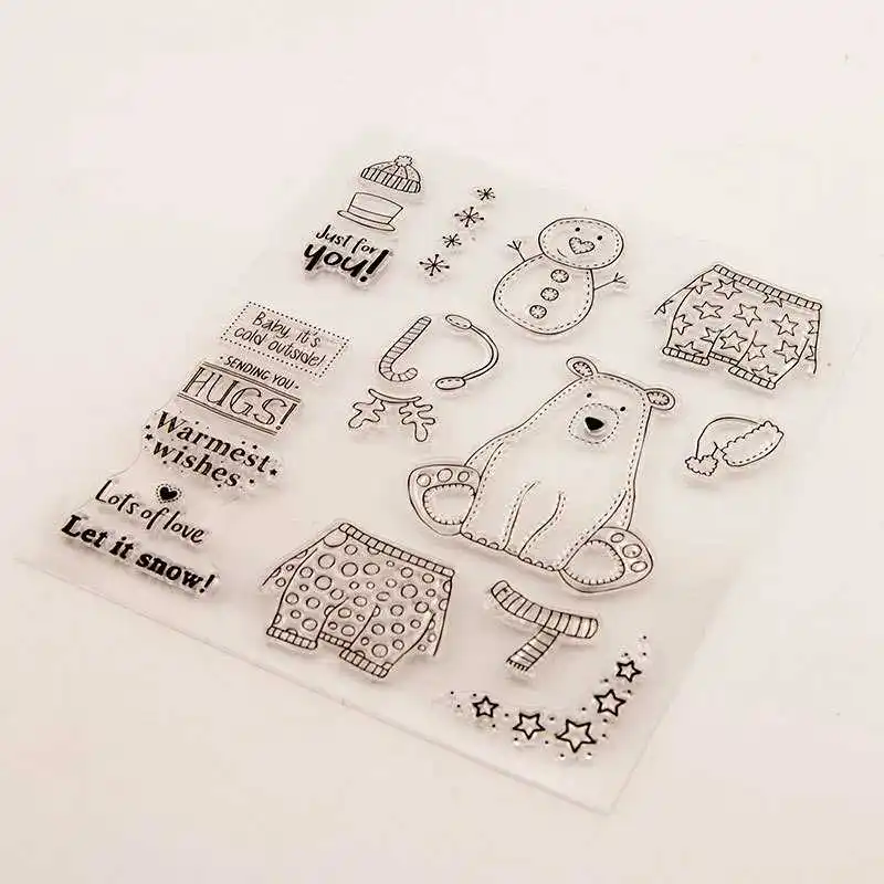 Рождественские прозрачные штампы в виде снежного медведя для рукоделия