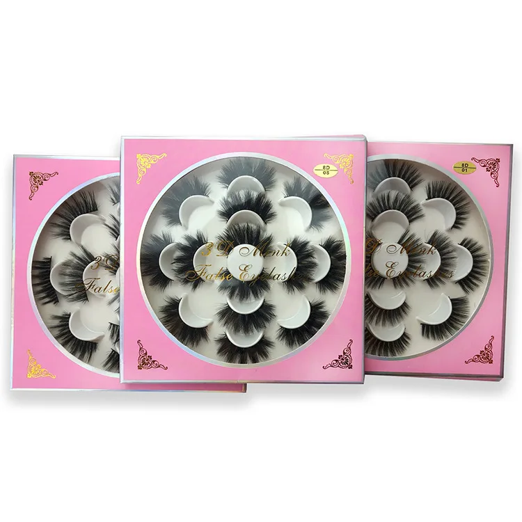 10Pcs Thick 7 Pairs of 3D Synthetic False Eyelashes Torus Private Label Curly Lashes Eyelash Extension Supplies Kit Professional