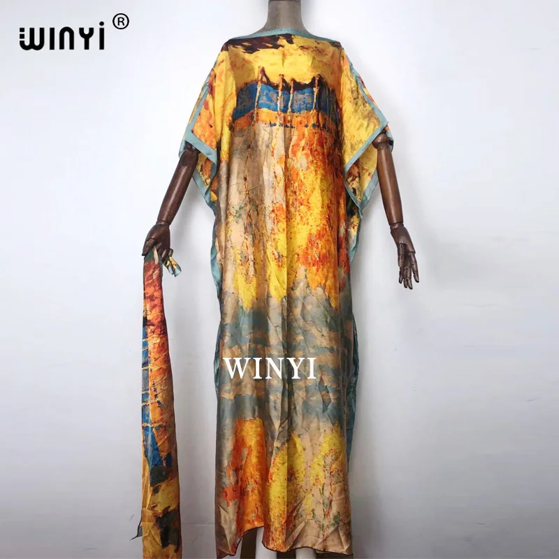 

2021 African dress robe Maxi abaya Women's Batwing Sleeve Halter Loose Ruffles Casual Floral Printed Boho Beach Long Dress