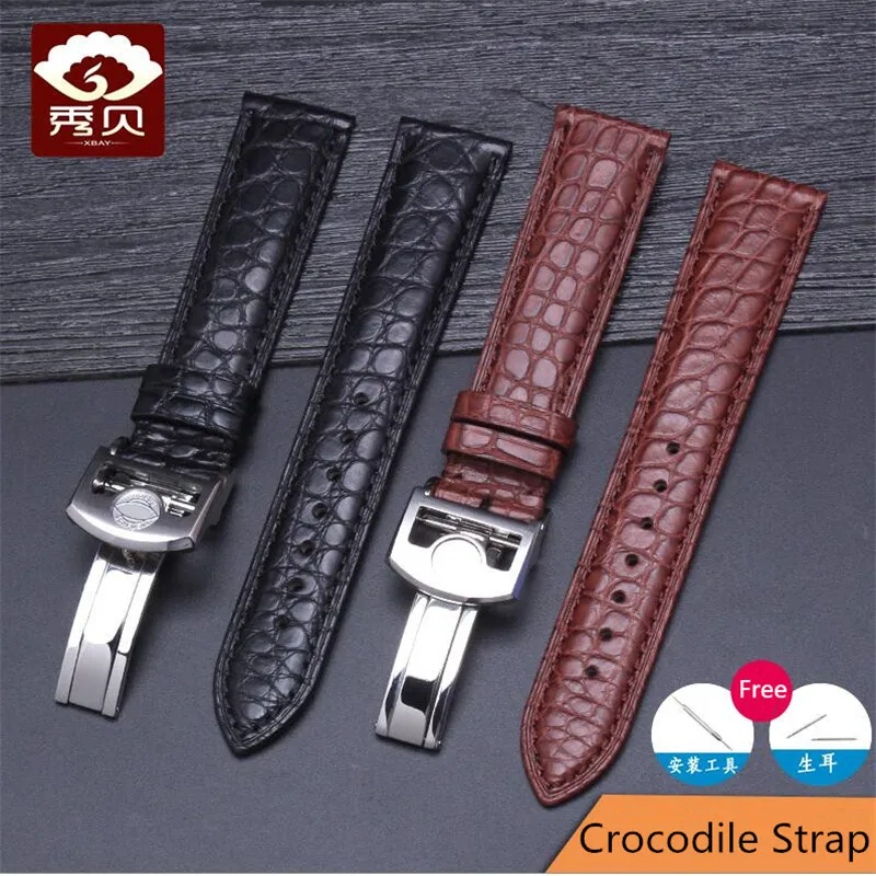 Новый ремешок для часов из натуральной кожи коричневый/черный крокодиловой и
