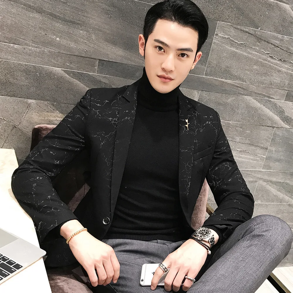 

New 2021 Mens Suit Jacket Fashion Jacquard Printing Men's Casual Wedding Blazer Stage Party Business Casual Slim Fit Blazer