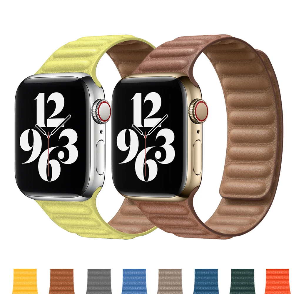 

Кожаный звеньевой браслет для Apple watch 44 мм 40 мм 38 мм 42 мм 1:1 оригинальный магнитный браслет iWatch apple watch series 3 4 5 6 SE