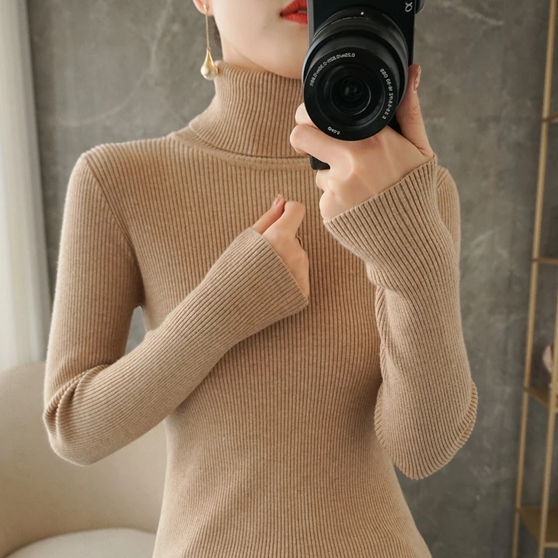 Новинка Женский пуловер с высоким воротником кашемировый свитер эластичный