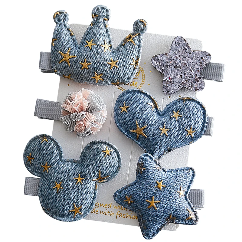 6pcs/Set Love Stars Hair Clips for Girls  Kids Cloth Hair Bows Barrettes Kids Cute Hairpins Baby Toddlers Child Hair Accessories images - 6