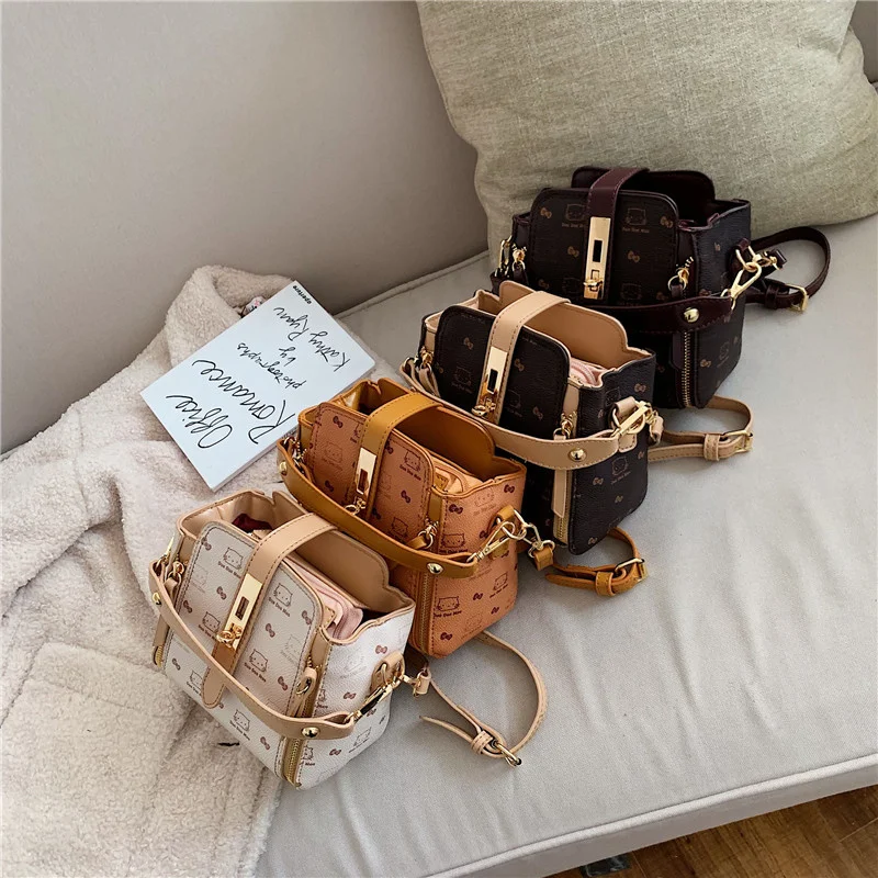 

Bags For Women 2021 Newest Luxury Handbags Trendy Leather Bucket Bag Ladies Cat Bow-Knot Pattern Messenger Shoulder Bag Hot Sale