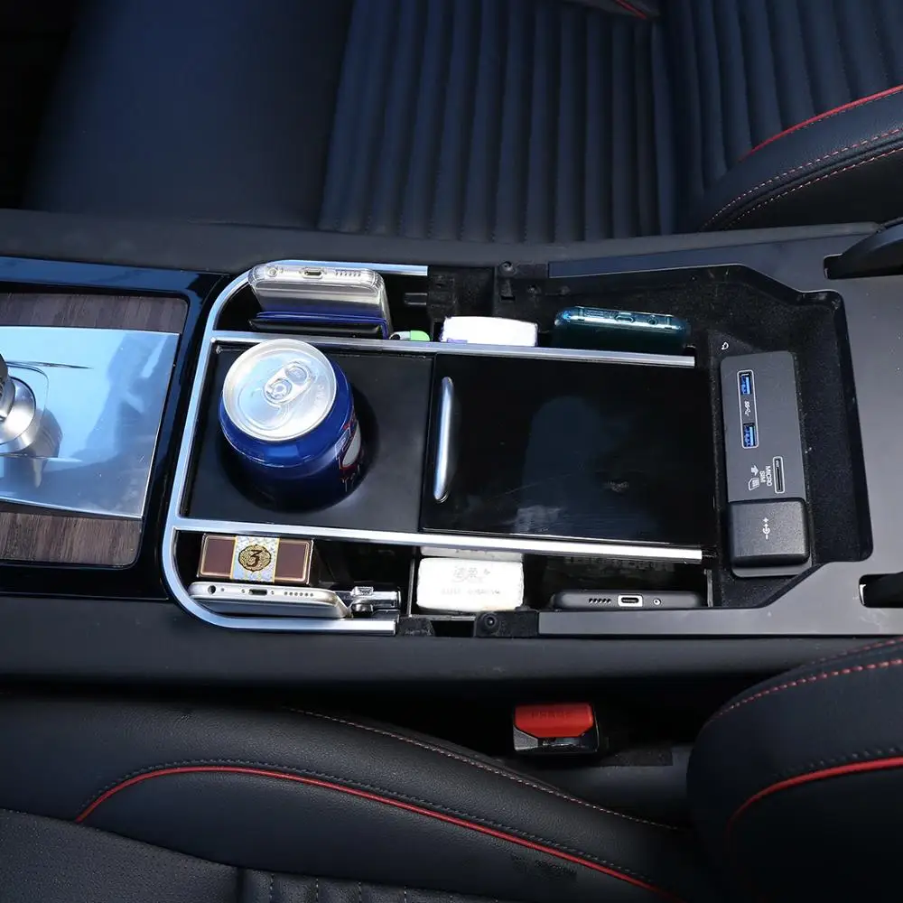 

For Land Rover Discovery Sport 2019-20 L550 ABS Central control armrest box can push and pull hidden storage box Car Accessories