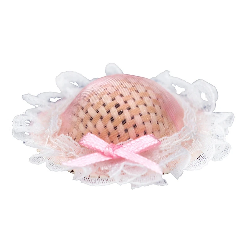 

Миниатюрная соломенная шляпа для кукольного домика, миниатюрная розовая шляпа для кукол «сделай сам», декоративные аксессуары для кукольн...