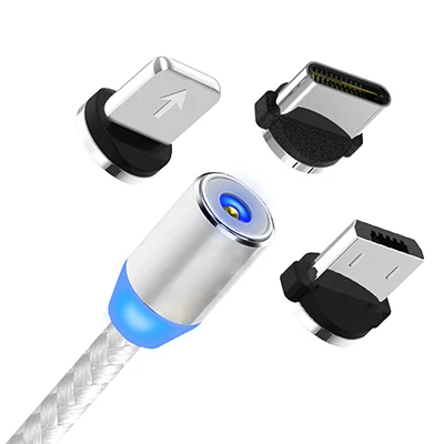 1m silver 3 plugs Магнитный кабель INIU для быстрой зарядки, USB кабель для iPhone XS 8, samsung, type C, зарядное устройство, магнит, Micro USB, Andriod, кабели для мобильных телефонов - Цвет: 1m silver 3 plugs