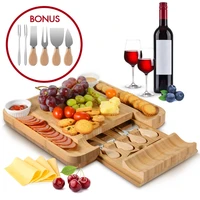 bamboo cheese board cutlery knife set drawer cheese board with 4 knives dining table board dessert fruit tray party tableware