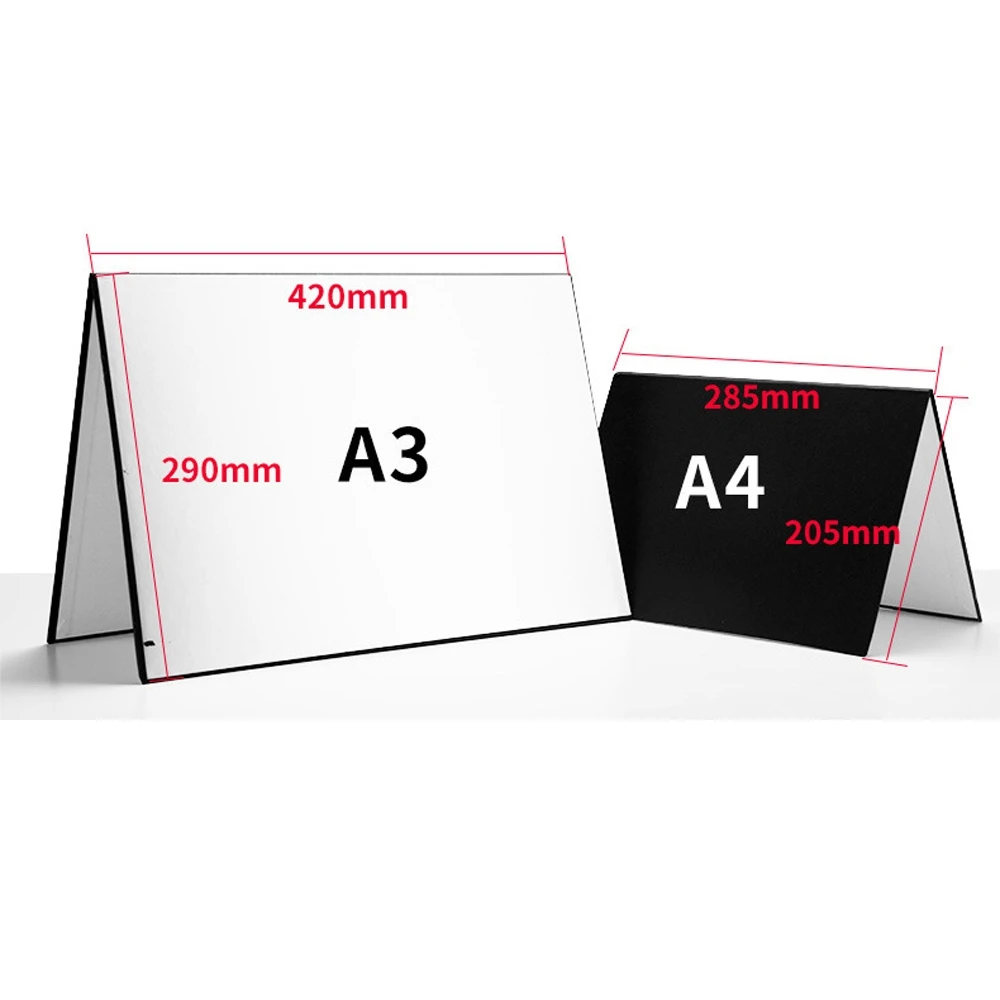 Складной картонный отражатель A4 для фотосъемки белый черный серебристый