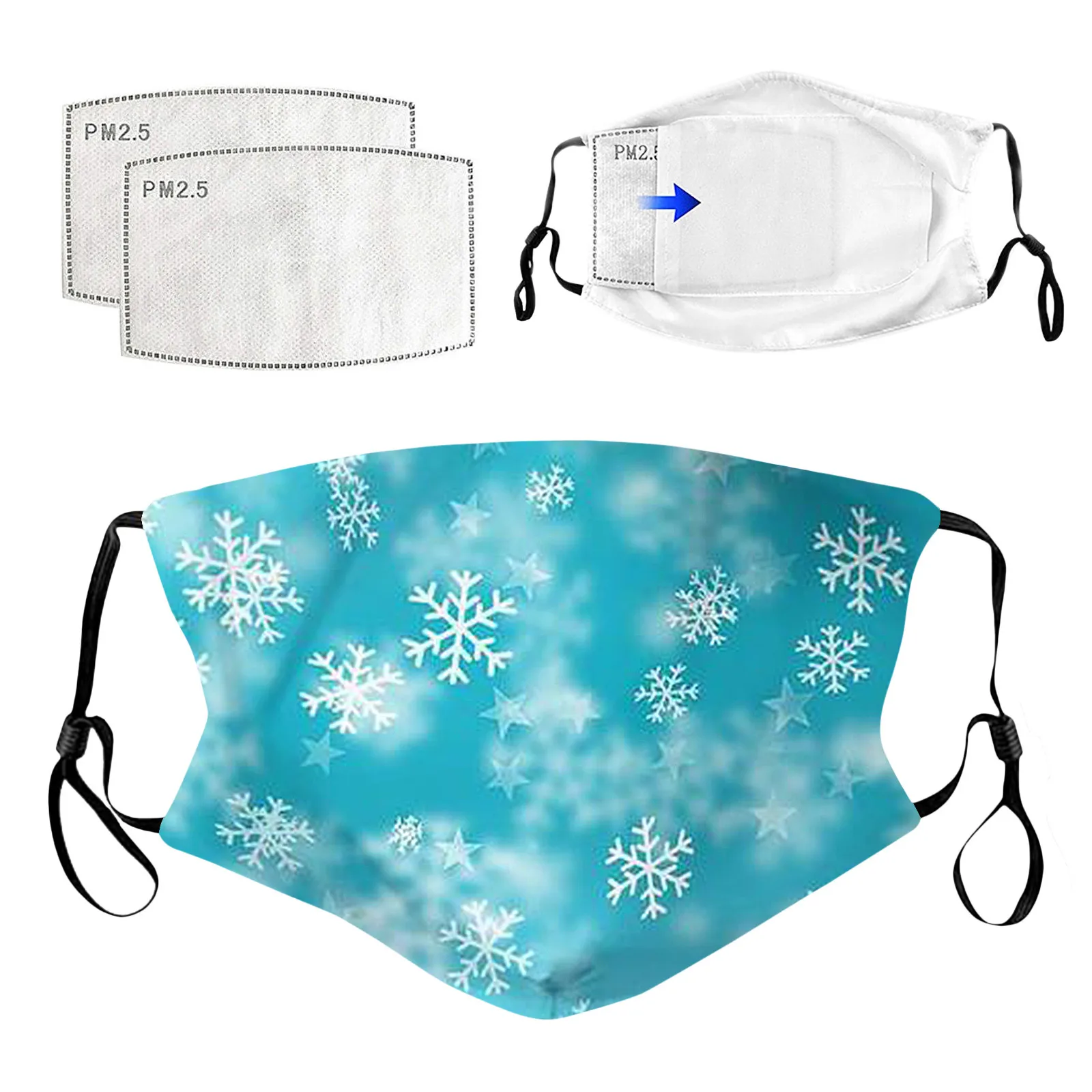 

Christmas Snowflake Print Adult Women Man Masks Face Masks Reusable mondkapjes wasbaar Breathable Masks With 2PCS Filters #127