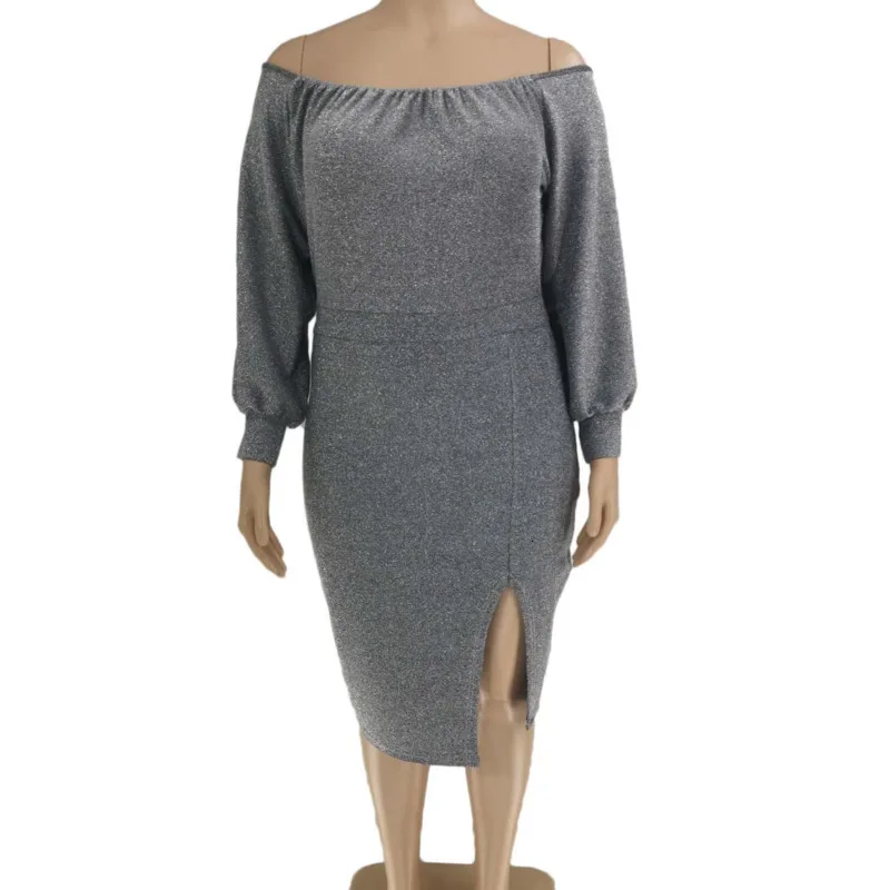 Сексуальное платье размера плюс 2xl~ 6xl с открытыми плечами, женские Клубные вечерние платья с длинным рукавом и блестками, блестящие вечерние платья Vestidos