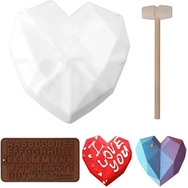 

6 Cavity Diamond Love Silicone Cake Mould 3D Heart Shape Fondant Mousse Chocolate Baking Mold Figure Letter Molds Modelling