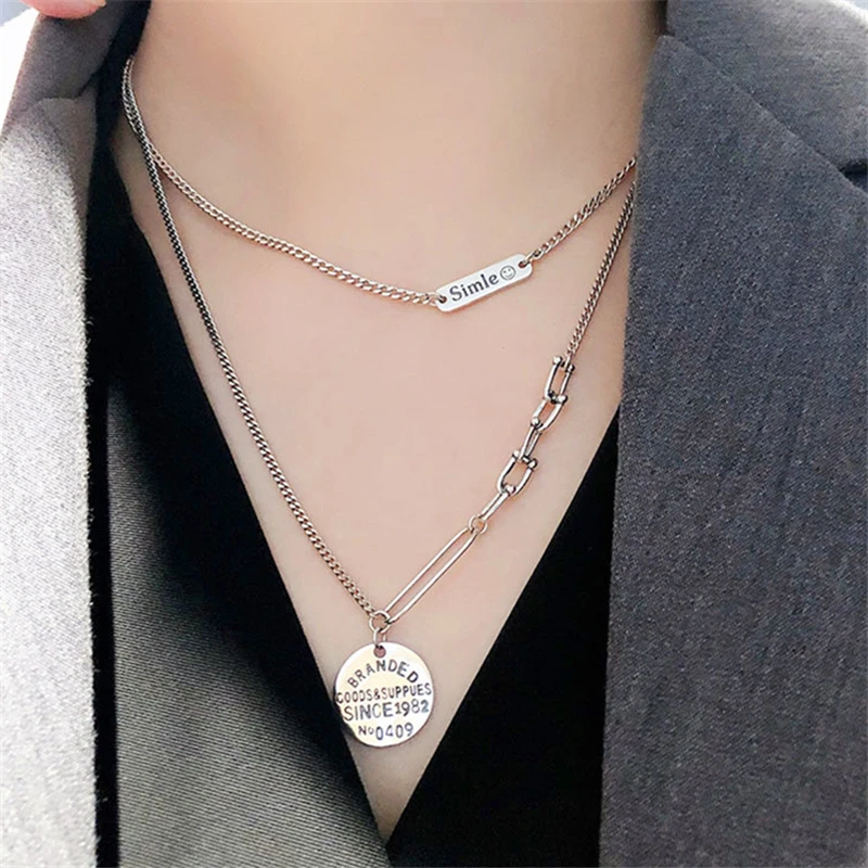 Korean Style Punk Vintage Large Big Pendant Necklaces Round Letters Numbers Tibetan Silver Gift To Girlfriend | Украшения и