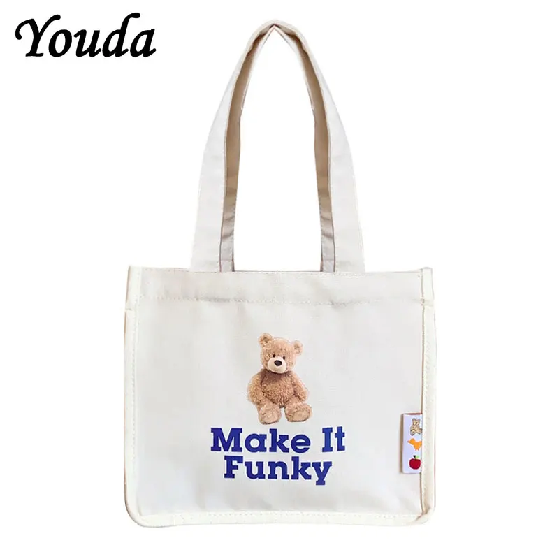 

Youda Women Canvas Bag Cute Make Little Bears Print Small Canvas Handbag Eco Cloth Tote Cute Soft Shopping Bags For Ladies New