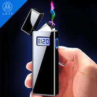 double arc usb lighter led battery display windproof lighter rechargeable plasma cigarette lighter electronic gadget for man