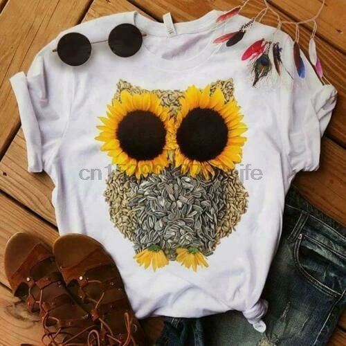 

Owl Made Of Sunflower Seeds Ladies T-Shirt Cotton S-3XL