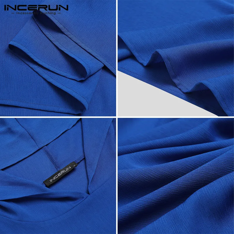 

INCERUN Men Casual Thin Clothing Streetwear Fashion Muslim Robes Hooded Solid Color Jubba Thobe Man Loose Islamic Long Robes 5XL