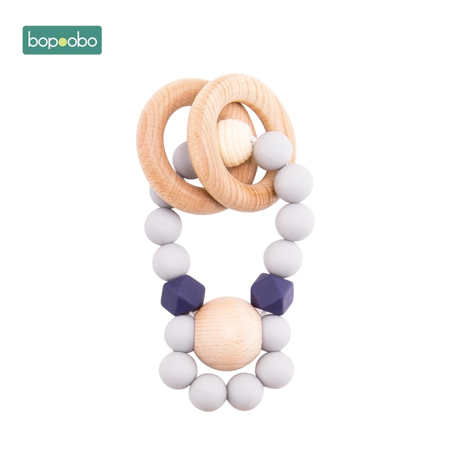 Bopoobo 1 шт. BPA бесплатные Силиконовые Прорезыватели зубов детские бусы кольца из натурального дерева зубы резиновый Houten Ringen деревянные погремушки детского подарка - Цвет: Type 2 Gray