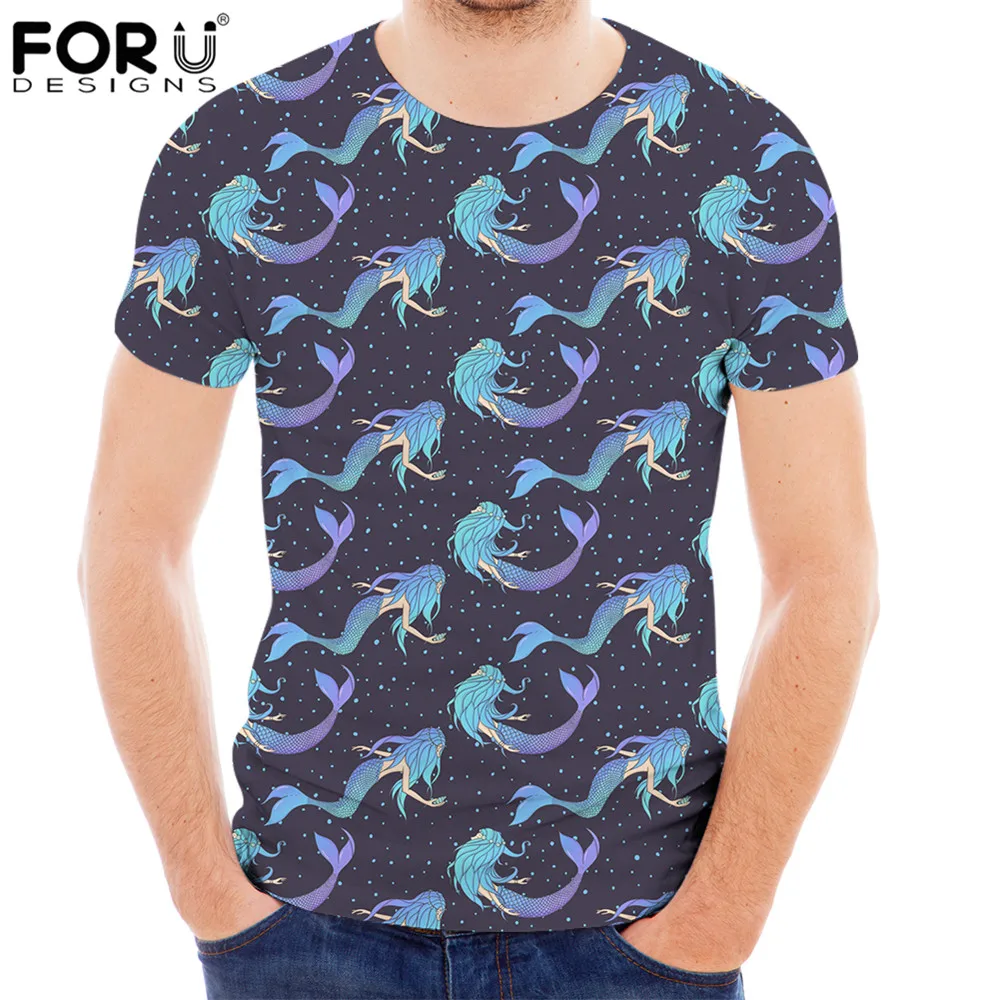 

FORUDESIGNS/мужские Красивые футболки с русалочкой Летние повседневные свободные универсальные футболки с короткими рукавами и круглым вырезом...