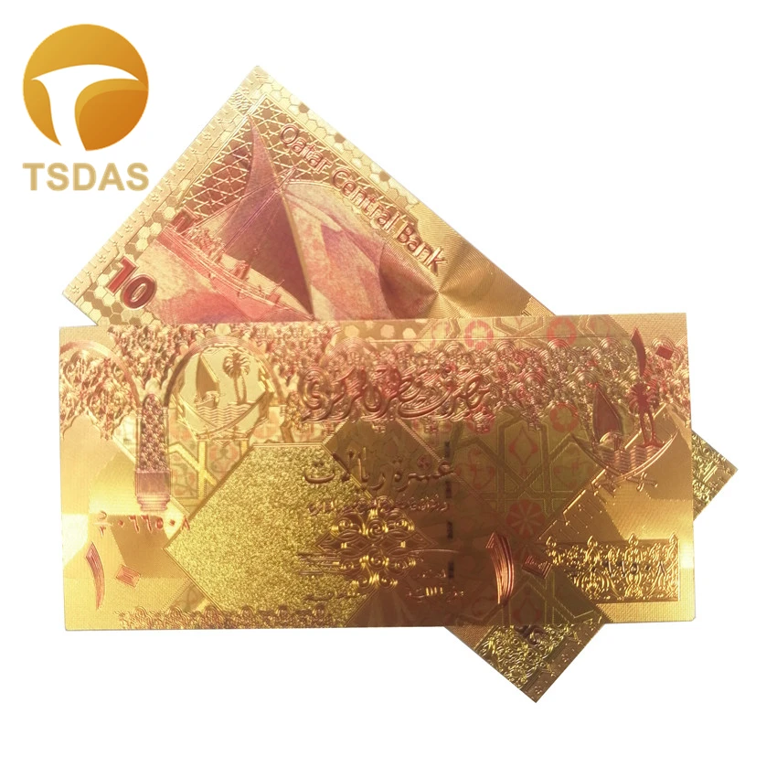 999 золотые банкноты цветные 10 риял Катара шт./лот Новая коллекция подарков | Дом и