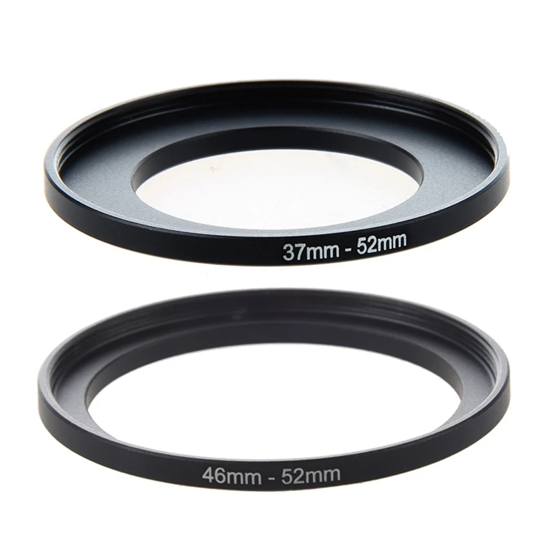 

2Pcs Camera Lens Filter Step Up Ring Adapter Black - 46Mm To 52Mm & 37Mm To 52Mm