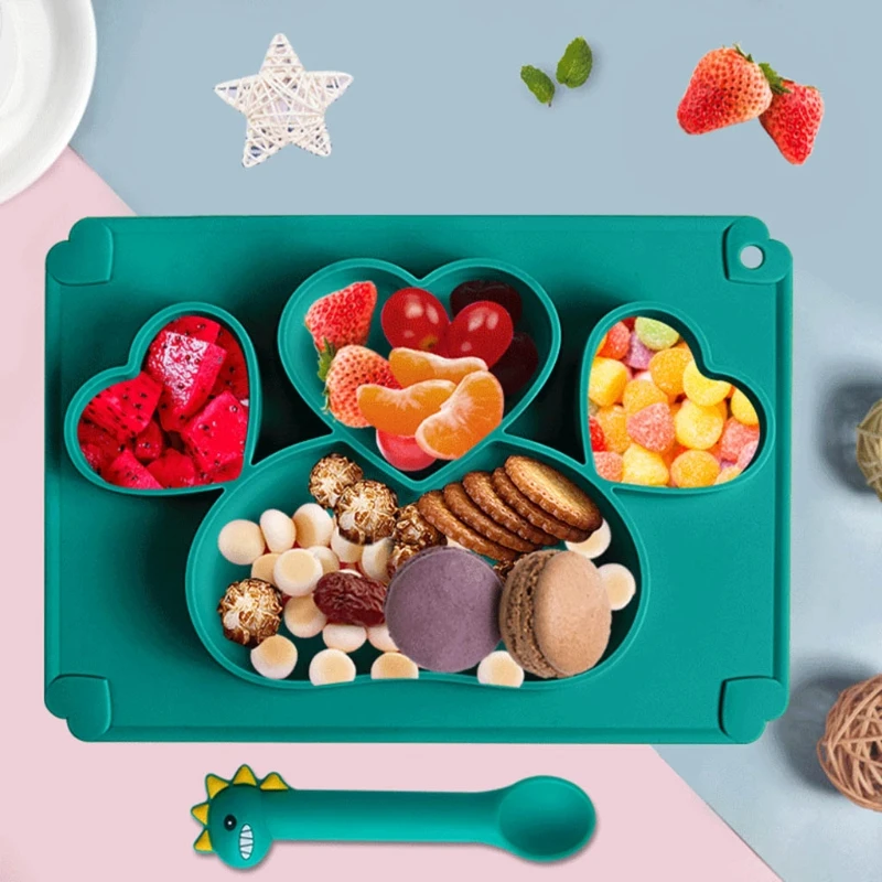 

Baby Cute Love Heart Silicone Training Bowl Divided Sucker Non-slip Dinner Plate Dishes Infant Learning Feeding Utensils Tablewa
