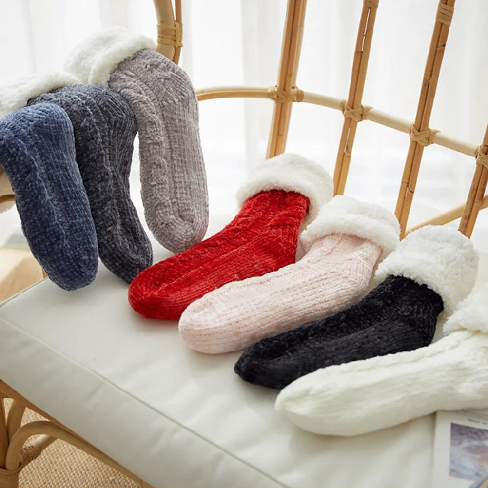 

Women Winter Warm sweet pink Chenille Socks Non-slip Thicken Floor Socks Indoor Soft Sleeping Home Keep Slipper Floor Socks
