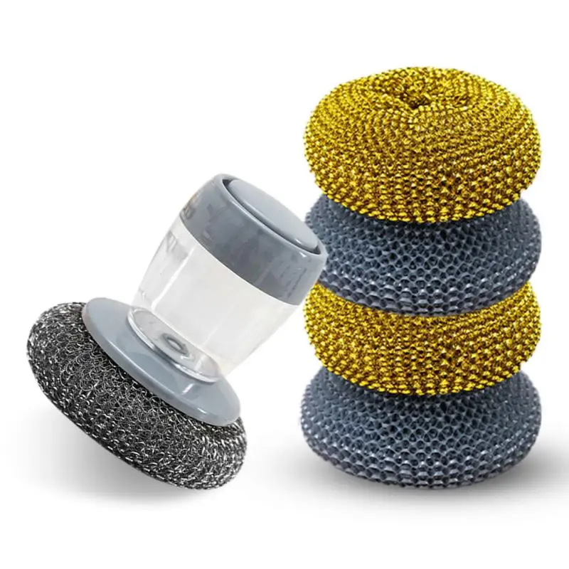 

1PC Stainless Steel Sponges Scourer Push-type Cleaning Brush Nano Fiber Pot Scrubber With Automatic Adding Liquid Storage Tank